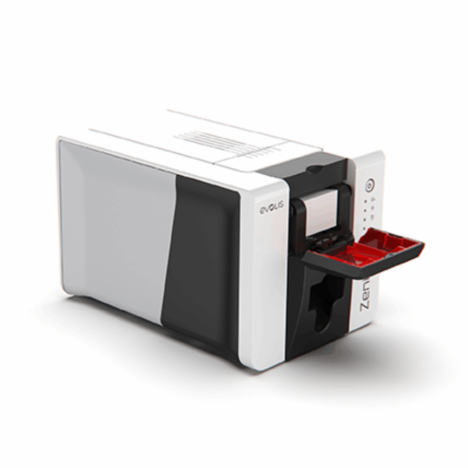 Evolis Zenius 2 – lewa strona z otwartym podajnikiem kart