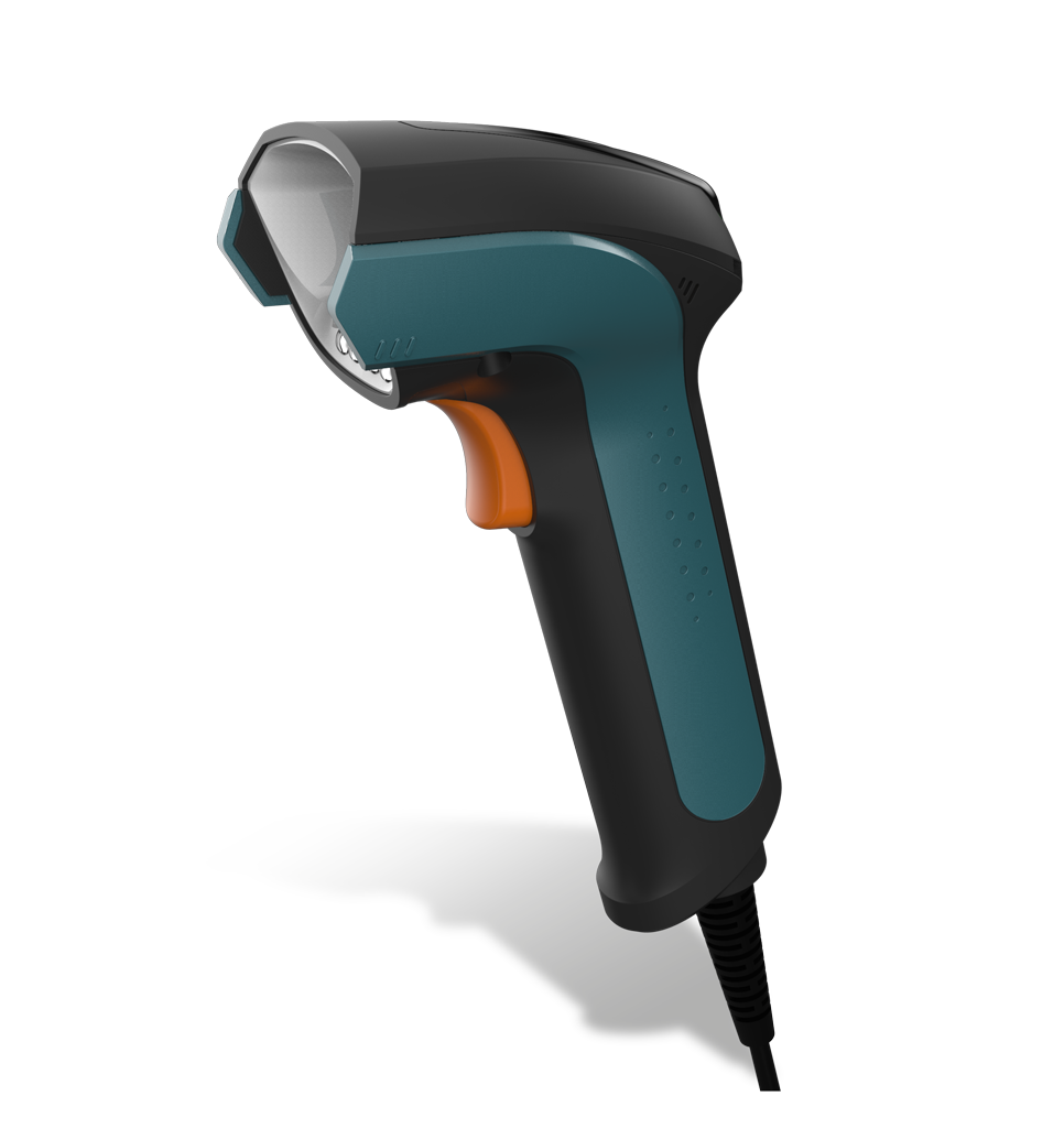 Perspective side view NVH220 Lophius Corded industrial handheld scanner