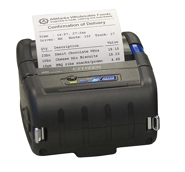 Citizen CMP-30II – widok przód (mobilna drukarka POS 3″)